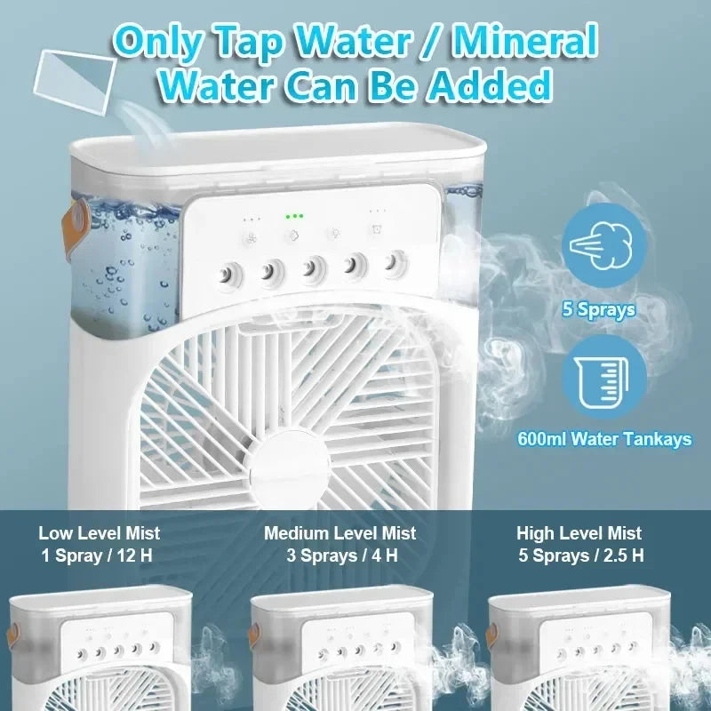 Portable Air Conditioner Fan – Mini Cooler, Humidifier & Night Light